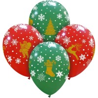 Cattex Christmas Shapes All Around Print 12" Latex Balloons 25ct