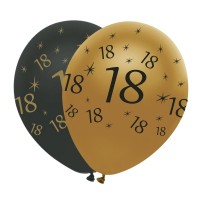 Black & Gold 12" Age 18 Latex Balloons 50ct