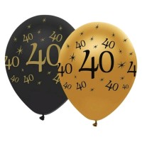Black & Gold 12" Age 40 Latex Balloons 50ct