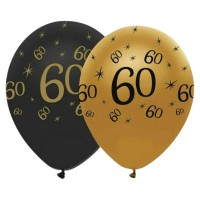 Black & Gold 12" Age 60 Latex Balloons 50ct