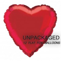 Red - Heart Shape 18'' (Pack of 12, Flat) Foil Balloon