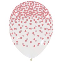 12" Clear Latex Balloons with Rose Gold Print Confetti 25ct