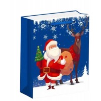 Blue Santa and Reindeer Christmas Gift Bag S 6ct