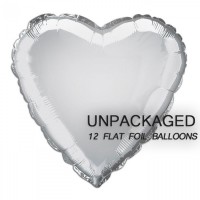 Silver - Heart Shape - 18" foil balloon (Pack of 12, Flat)