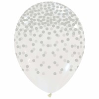 12" Clear Latex Balloons with Silver Print Confetti 25ct