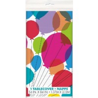 Balloons & Rainbow Birthday Plastic Tablecover 54" X 84"