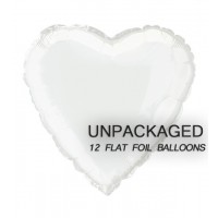 White - Heart Shape - 18" foil balloon (Pack of 12, Flat)