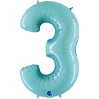 40" Pastel Blue No. 3 - Number Foil Balloon