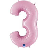 40" Pastel Pink No. 3 - Number Foil Balloon