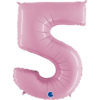 40" Pastel Pink No. 5 - Number Foil Balloon