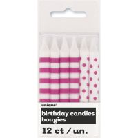 Hot Pink Stripes and Dots Birthday Candles (12)