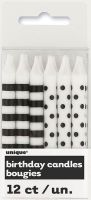 Midnight Black Stripes & Dots Birthday Candles 12CT.