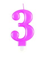Numeral 3 Pink Metallic Candle (Box of 6)