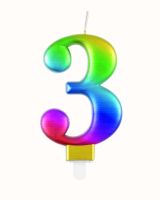 Numeral 3 Rainbow Metallic Candle (Box of 6)