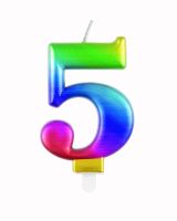 Numeral 5 Rainbow Metallic Candle (Box of 6)