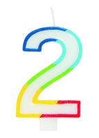 Numeral 2 Rainbow Border Candle (Box of 6)
