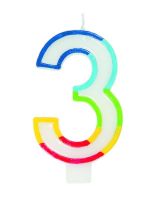 Numeral 3 Rainbow Border Candle (Box of 6)