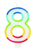 Numeral 8 Rainbow Border Candle (Box of 6)