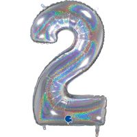 40" Silver HoloGlitter No. 2 - Number Foil Balloon