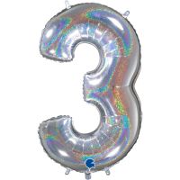 40" Silver HoloGlitter No. 3 - Number Foil Balloon