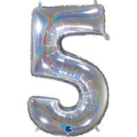 40" Silver HoloGlitter No. 5 - Number Foil Balloon