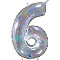 40" Silver HoloGlitter No. 6 - Number Foil Balloon