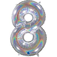 40" Silver HoloGlitter No. 8 - Number Foil Balloon