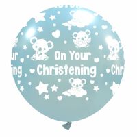Baby Koala 'On Your Christening' Sky Blue Metallic 32" Latex Balloon