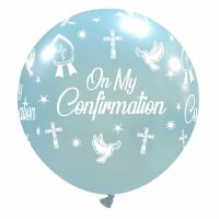 On My Confirmation Crozier 32" Sky Blue Metallic Latex Balloon