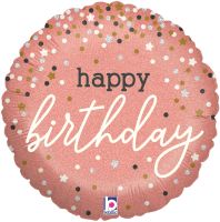 Happy Birthday Rose Gold Confetti 18" Foil Balloon