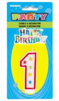 NUMERAL 1 GLITTER CANDLE WITH CAKE DECOR (Pack of 6)