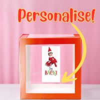 Personalise me! Girl Elf I'm Back Transparent Balloon Box 30x30x30cm Red