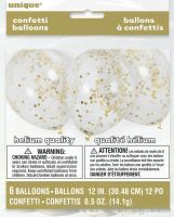 Clear w/Gold Confetti 12" Latex 6ct