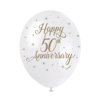 Happy 50th Anniversary- 5CT 12" Helium Fill Latex Balloon- Pearlized  Printed All Around - 5ct