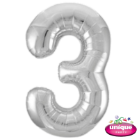 34" Silver No. 3 - Number Foil Balloon