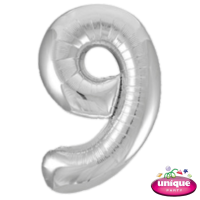 34" Silver No. 9 - Number Foil Balloon