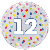 Age 12 - Silver and Multi-Coloured Confetti 18" Foil Balloon