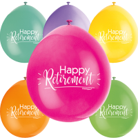 Happy Retirement 9" Latex Air Fill Balloon - Assorted Colours, Printed 1 Side - 10ct.