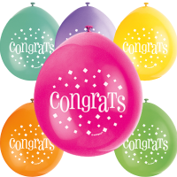 Congrats 9" Latex Air Fill Balloon - Assorted Colours, Printed 1 Side - 10ct.