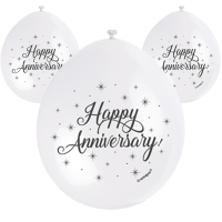 Happy Anniversary 9" Latex Air Fill Balloon - Assorted Colours, Printed 1 Side - 10ct.