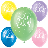 Good Luck  5CT 12" Helium Fill Latex Balloon- Pearlized Assorted Colours, Printed All Around - 5ct