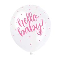 Hello Baby 12" Pink Latex Balloons 5Ct