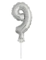 5" Silver Numeral 9 Balloon Cake Topper