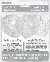 Clear w/Silver Confetti 12" Latex 6ct