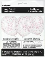 Clear w/Pink Confetti 12" Latex 6ct