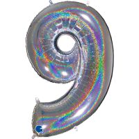40" Silver HoloGlitter No. 9 - Number Foil Balloon