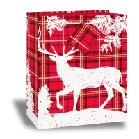 Plaid Deer Christmas Gift Bag M 1ct
