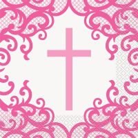 Fancy Pink Cross Lunch Napkins 16ct