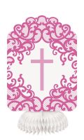 Fancy Pink Cross Honeycomb Decor 3ct