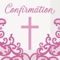 Fancy Pink Cross Confirmation Napkins 16Ct